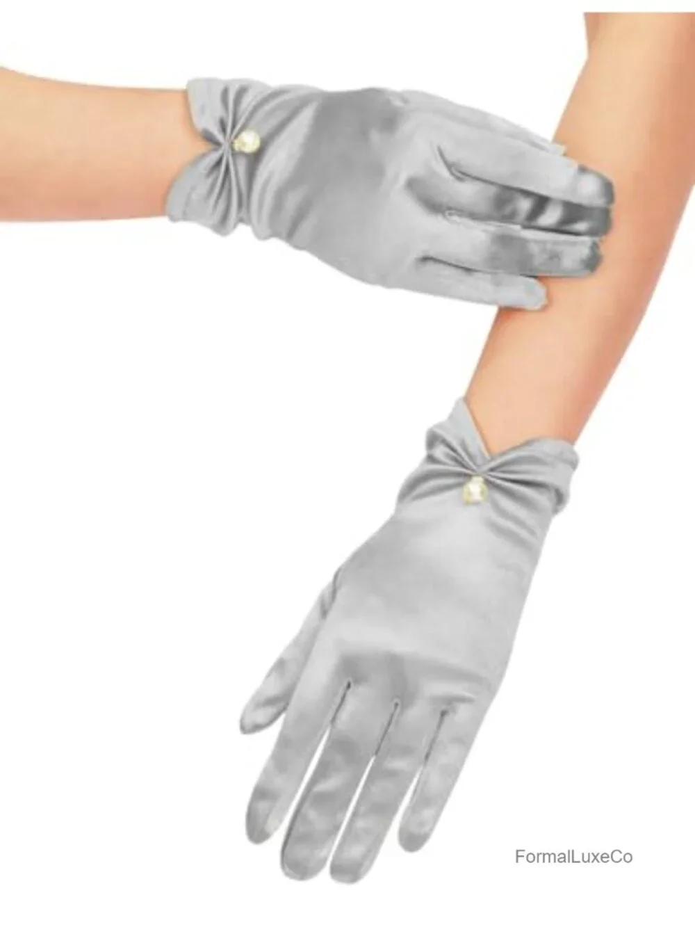 Women's Short Satin Gloves with Bow for Wedding Party Bridal Accessory